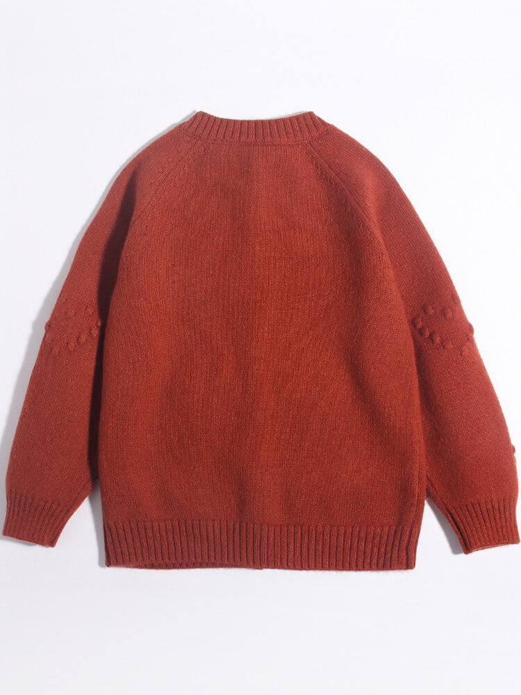 Girls Floral Embroidery Button-Front Cashmere Cardigan Sweater
